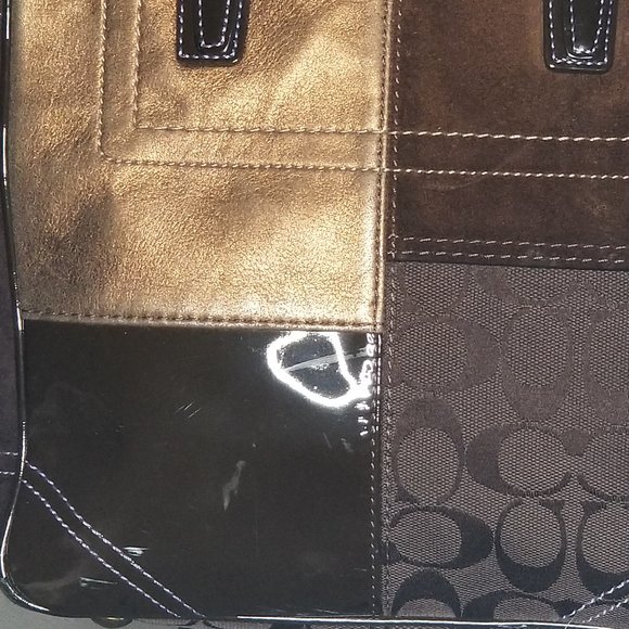 Coach Brown Patchwork Suede Leather Jacquard Bag - Picture 4 of 11